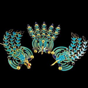 Yitong Jewelry Paire d'épingles à cheveux Plume de pêcheur royal Phénix en émail cloisonné, style antique, pour coiffure de mariée - Product Image 1