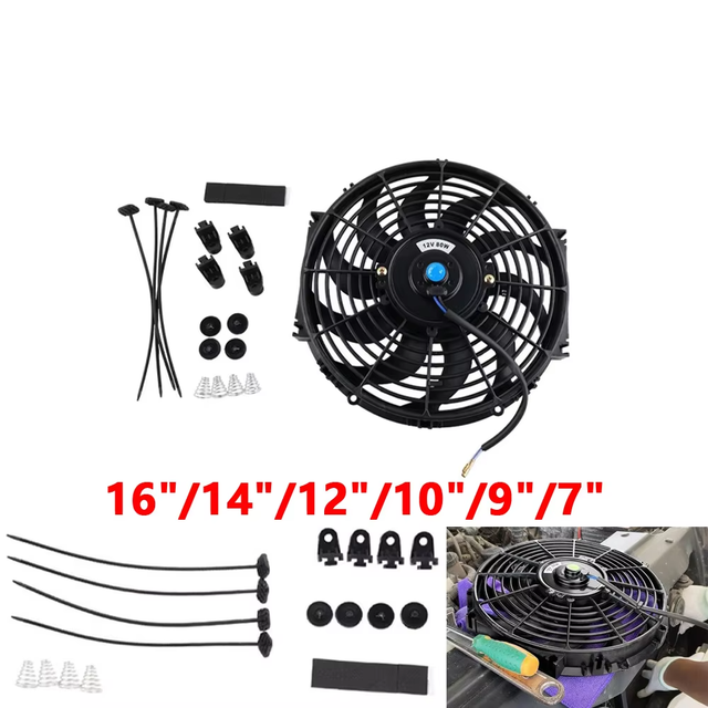 Curved Blade Modified High Quality Black Car Refrigeration Equipment Condenser Fan 12V 80W Cooling for All Cars