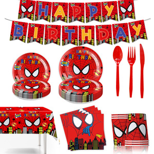 Vasos de papel de decoración de fiesta de <span class=keywords><strong>cumpleaños</strong></span> con tema de <span class=keywords><strong>Marvel</strong></span> Red Spider Man, toallas de papel, platos de papel, otros artículos decorativos - Product Image 3
