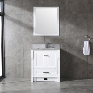 Meuble-lavabo carré moderne blanc en bois, autoportant, écologique, durable et résistant à l'eau, avec vasque en céramique pour salle de bain - Product Image 1