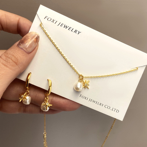 Hypoallergenic Women's 18K Gold Plated Trendy Star Pendant <b>Pearl</b> <b>Earrings</b> <b>Necklace</b> Jewelry Set - Product Image 1