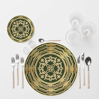 Assiettes de luxe vintage européennes en porcelaine fine baroque avec bord doré – Lot de 9 couleurs pour décoration de table de mariage et d'hôtel