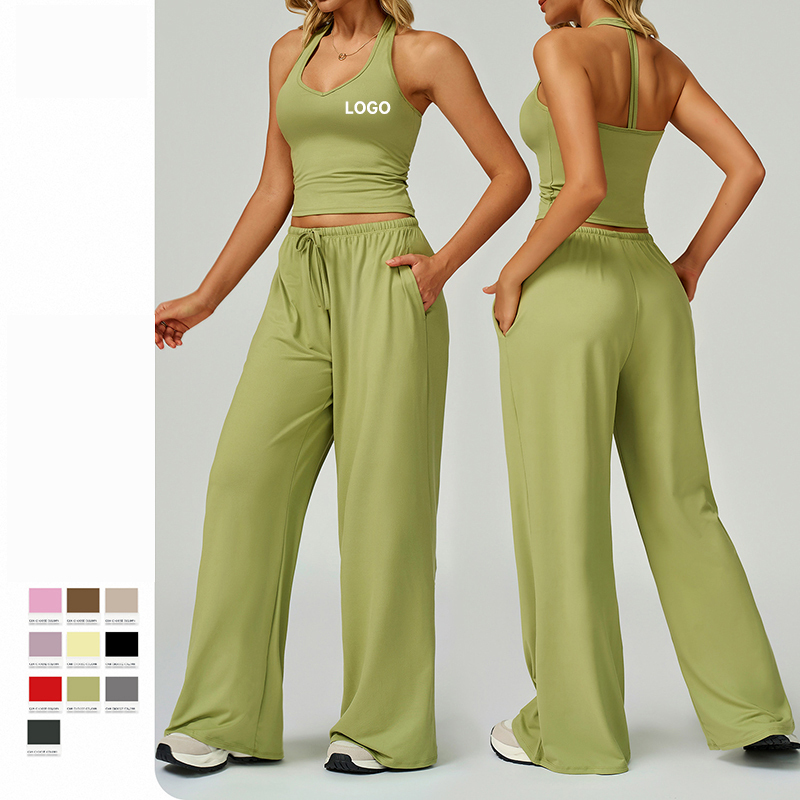 OEM Women's 2 Piece Yoga Sets with Yoga Tank Top Wide Leg Pants LOGO Customizable Woman Fitness Gym Wear