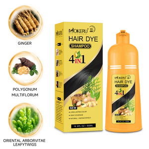 MOKERU Champú de Coloración Permanente Rápida para el Cabello, Tinte 4 en 1 <span class=keywords><strong>Sin</strong></span> Amoníaco con Jengibre, Marrón, Cobertura Rápida de Canas, 500ml - Product Image 1