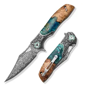 Couteau de chasse pliant damas forgé à la main de qualité supérieure avec clip poche EDC couteau de Camping cadeau pour hommes