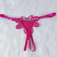 Celana Dalam Wanita Model Thong Seksi, G-string Terbuka, Hipster, Motif Kupu-kupu Erotis, Bordir, Mutiara, Dapat Disesuaikan
