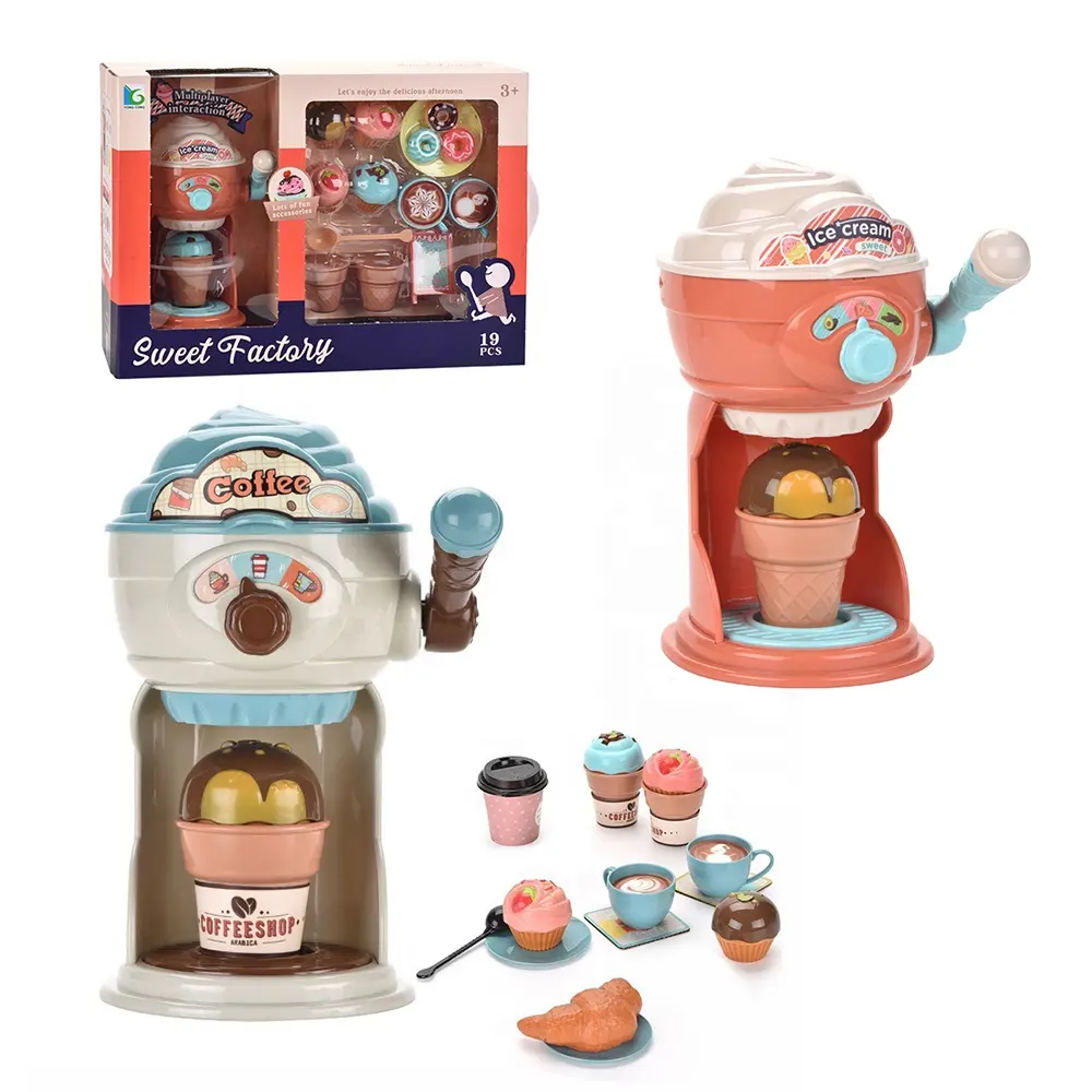 Máquina de sorvete de café, luxuosa, de plástico, brinquedos de cozinha, conjunto para crianças
