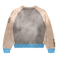 Sweat-shirt à col rond beige gris, épais, effet vintage, avec poignets contrastants, effet usé et délavé au soleil, style streetwear, qualité supérieure