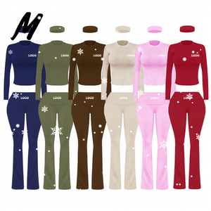 Completo da donna in cotone a maniche lunghe con logo personalizzato, due pezzi, loungewear, adatto per ragazze alte, abbigliamento donna Estate 2026 - Product Image 1