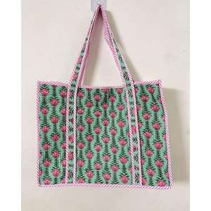 Sac fourre-tout matelassé en coton, imprimé floral abstrait, sac à main, sacs de courses imprimés au bloc, sac de plage, sacs de voyage et sacs à bandoulière - Product Image 1