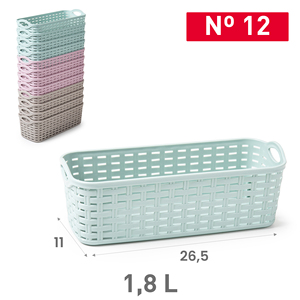 Cesto in Rattan N. 12, 1,8 L, 11 x 26,5 cm, Contenitore in Plastica per Organizzazione Domestica, Colori Assortiti, Durevole e Riutilizzabile - Product Image 1