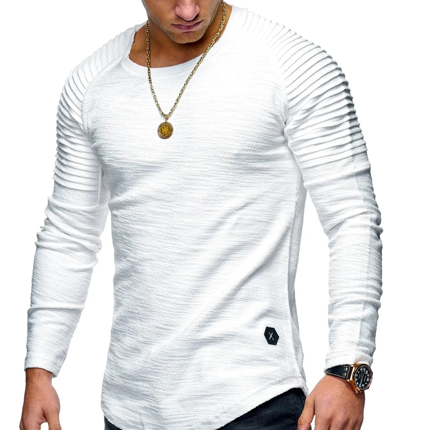 Wholesale High Quality Loose Solid Color Full Sleeve T Shirt For Men