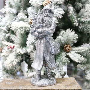 Figura de Santa Claus en Resina con Acabado Metálico, Decoración Navideña para Interiores - Product Image 1