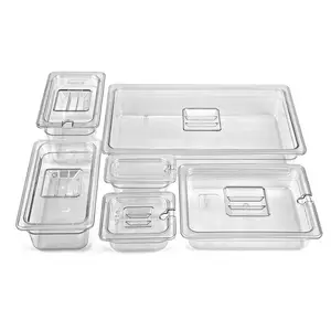 Recipiente para comida Gastronorm GN Pan tamanho completo engrossar poliéster transparente PC fábrica de alta qualidade para hotel restaurante recipiente de comida quadrado moderno