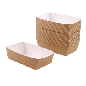 Disposable Brown Kraft Paper Boat Paper Food Tray Biodegradable PLA Food Packaging Boat Box For Snack Paper Food Tray