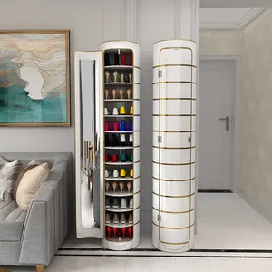 Living Room Rotatable Shoe Cabinet Hot Selling PVC Shoe Rack with Mirror and Deodorization Function