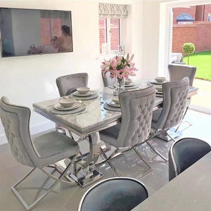 <span class=keywords><strong>Table</strong></span> de salle à manger en marbre italien minimaliste de <span class=keywords><strong>haute</strong></span> qualité pour <span class=keywords><strong>6</strong></span> à 8 <span class=keywords><strong>personnes</strong></span>, avec structure en métal argenté, vente en gros - Product Image 1