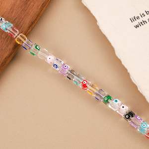 Perles de bracelet carrées en verre de 8 mm, peintes à la main, effet goutte d'huile, avec breloque œil en cristal, pour la fabrication de bijoux - Product Image 2