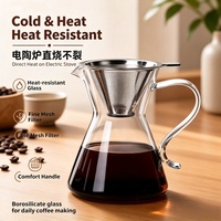 Ensemble de cafetière à filtre manuelle, cafetière en verre résistant à la chaleur avec filtre en maille métallique, bouilloire à eau froide et chaude pour la cuisine