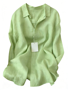 Camisa de Lino Holgada con Protección Solar y Solapa Francesa, Nueva Moda Verano 2026, Venta al por Mayor para Boutiques - Product Image 3