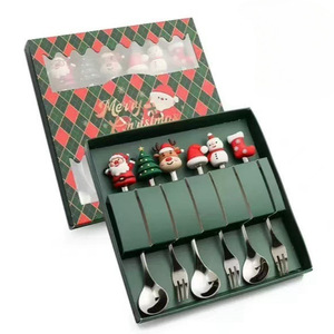 Ensemble de couverts de luxe créatif 4 pièces en or et argent, acier inoxydable, cuillère à <span class=keywords><strong>thé</strong></span>, café, dessert, fourchette pour fête, Noël - Product Image 1