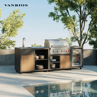 VANRIOS KC-14 Îlot de cuisine extérieur moderne en aluminium pour barbecue et pizza, avec réfrigérateur, armoires et brûleur avec évier