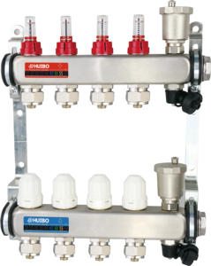 Collecteur de chaleur rayonnante moderne à 6 boucles en acier inoxydable, <span class=keywords><strong>débitmètre</strong></span>, systèmes de chauffage par le sol hydronique pour appartement, cuisine, salle de bain - Product Image 1