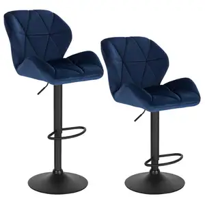 도매 블랙 높이 조절 바 의자 바 높은 의자 등받이 패딩 벨벳 좌석 금속 발