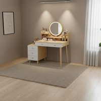 Coiffeuse moderne minimaliste en chêne massif durable avec miroir LED, 5/6 tiroirs de rangement, couleur crème, pour salon
