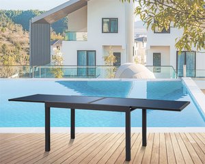 Extensión de <span class=keywords><strong>aluminio</strong></span> <span class=keywords><strong>Mesa</strong></span> de vidrio templado <span class=keywords><strong>Mesa</strong></span> de comedor cuadrada extensible 135/270x90cm Jardín al aire libre <span class=keywords><strong>Exterior</strong></span> Villa Patio - Product Image 1