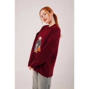 Pull en maille bordeaux pour femme, décontracté, anti-boulochage, 14 Gg, 320 grammes, couleur bordure - Product Image 4