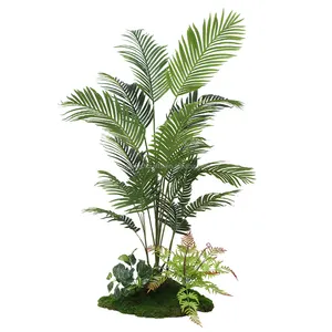 Indoor Decor simulation jungle plam tree Green Monstera bonsai plastic mini garden potted plant Artificial Areca Palm tree