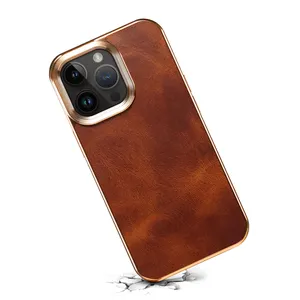 Geili Luxury Leather Case Chrome Cover For Iphone 15/15 Pro/15 Promax Fashion Leather Skin Phone Case