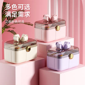 กล่องใส่เครื่องประดับผมแบบสองชั้นพร้อมฝาปิดและลิ้นชักสำหรับเด็กผู้หญิง จัดเก็บบนโต๊ะ สีชมพู ขาว ม่วง สีสุ่ม - Product Image 5