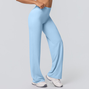 Pantalon de yoga évasé taille haute brossé personnalisé, sensation seconde peau, en nylon et élasthanne, pour fitness, gym, entraînement, jambes larges et amples, pour <span class=keywords><strong>femme</strong></span> - Product Image 4