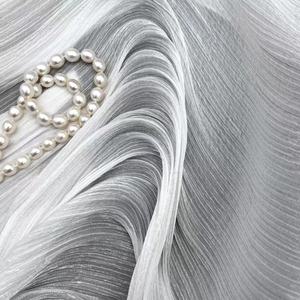 Tissu en <span class=keywords><strong>voile</strong></span> de tulle plissé transparent en polyester recyclé brillant effet crêpe scintillant pour vêtements de mariage - Product Image 1