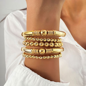 KISSWIFE-Ensemble de 5 pièces, perles plaquées or à la mode, bracelet patchwork en <span class=keywords><strong>bambou</strong></span> pour femmes, bijoux - Product Image 2