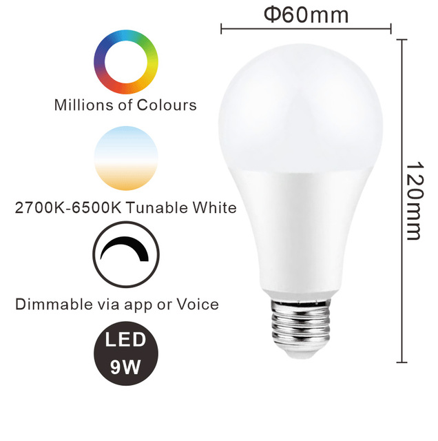 Smart Bulb That Work with Alexa & Google Home, LED Light Bulbs Color Changing, A19 E26 2.4GHz RGBTW WiFi Bluetooth Light Bulb