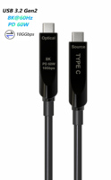 Cable Óptico Activo USB C a C Plenum de 10 Gbps con Función Completa, 60 W PD, 4K 60 Hz (Compatible con 8K), para Integración AV, 20 m