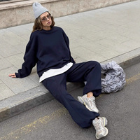 Ensemble décontracté deux pièces pull et pantalon à manches longues couleur unie style streetwear oversize pour l'automne