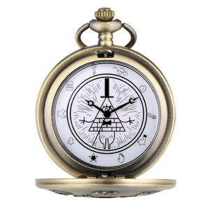 Collier pendentif moderne avec montre de poche à quartz, thème Diable à un œil, inspiré de Bill Cipher de Gravity Falls et de la pierre précieuse du temps de la série Strange Town - Product Image 2