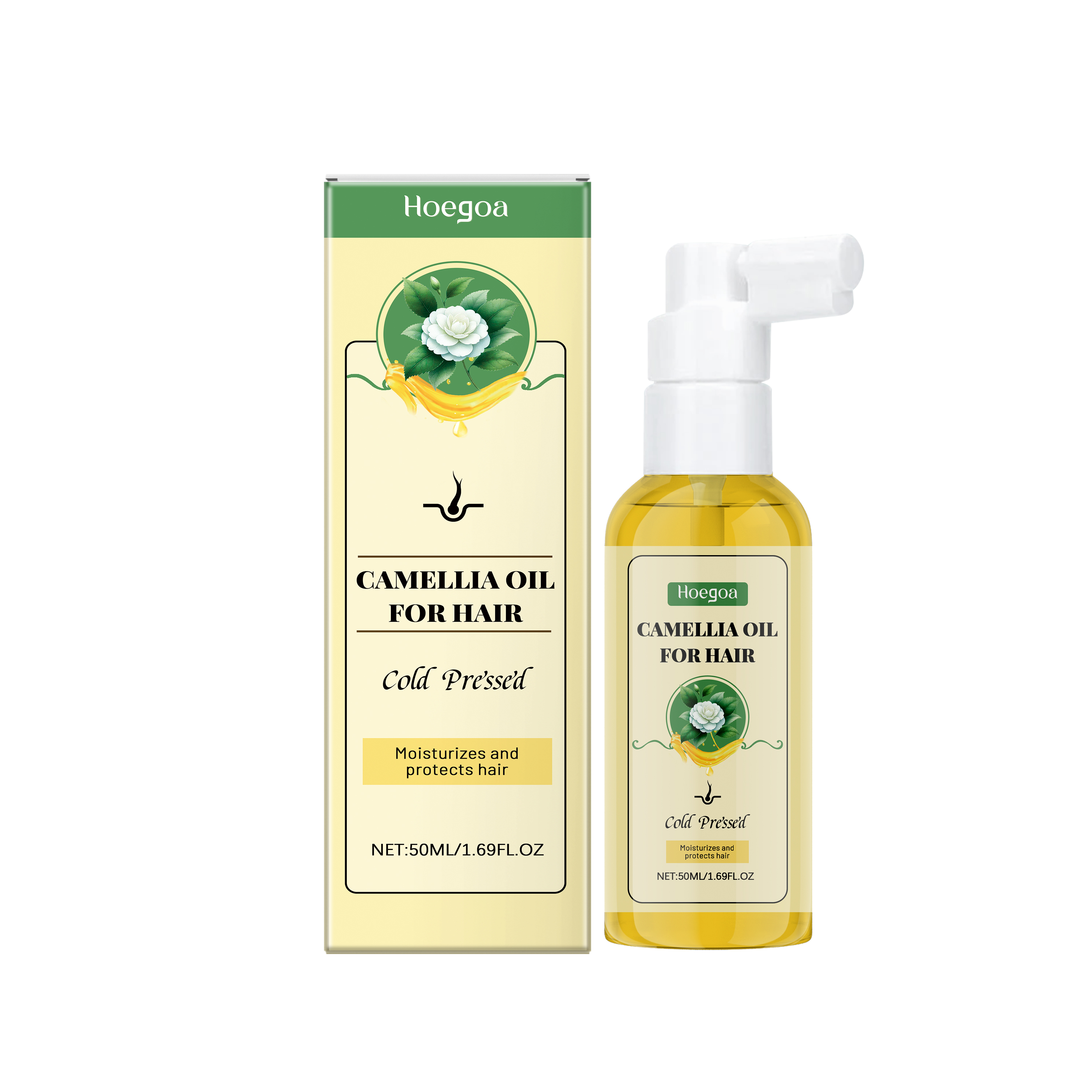Hoegoa Nourishing Hair Care Herbal Extract Tea Oil Spray Camellia Seed Oil for Dry and Smooth Hair Treatment Essential Oil