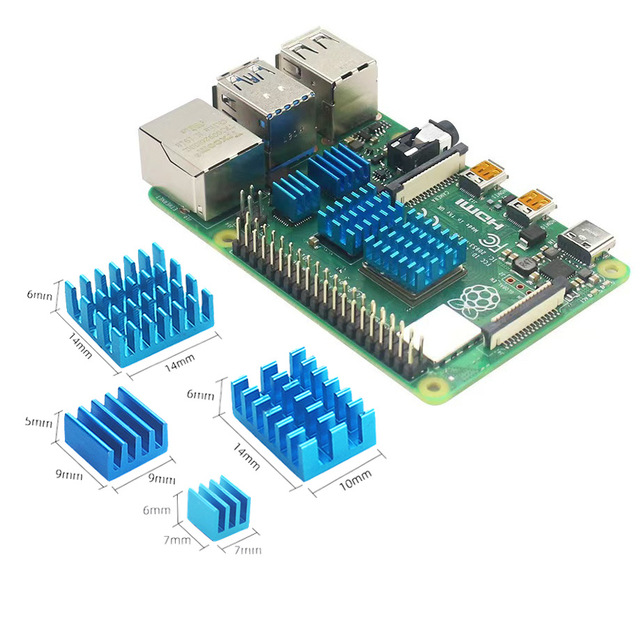 Raspberry Pi 4B Heat Sink Set 4-Piece Copper Aluminum CPU Cooling Adhesive for 2/3/4/3B+ Compatible Consumer Electronics