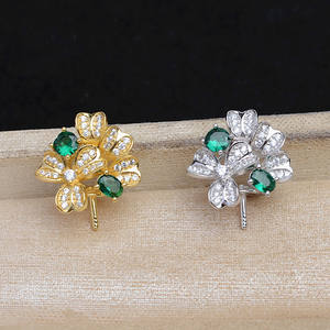 Pendentif en argent S925 avec zircon vert, accessoire de bricolage pour bijoux en perles, forme de fleur creuse, charme en cristal tendance JG5934 - Product Image 1