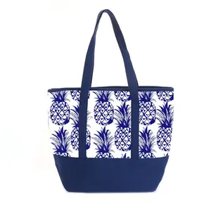 Factory supplier Women Beach Tote Canvas Shoulder Bag Pineapple Summer Handbag Top Handle Bag Straw Beach Bag