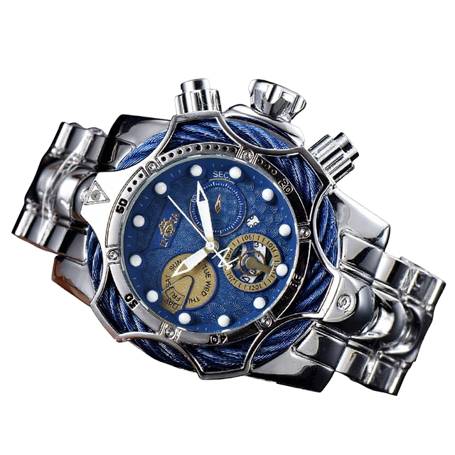 Men's Luxury Large Pointer Dial 15mm Thickness Alloy Case Stainless Steel Strap Sports Watch Ronda Quartz Movement Waterproof