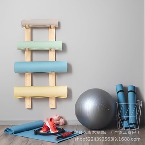 Wooden Yoga Mat <b>Storage</b> Rack 4 Layers <b>Wall</b> Mounted For Gym Studio Fitness Equipment - Product Image 1