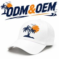 Casquette de baseball unisexe réglable en coton blanc délavé, personnalisable OEM/ODM, avec broderie coucher de soleil, style décontracté plage, vente en gros