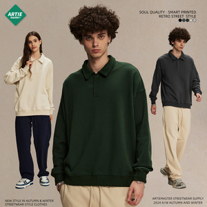 Ropa de hombre ARTIE | 2024 Otoño e Invierno Nuevos productos Bo Er Flannel Loop 340g Solapa suelta Suéter de moda para hombre Largo - Product Image 3