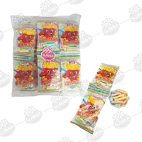Vente en gros de mini-marshmallows halal aux saveurs de fruits, en forme de frites, sur bâtonnet coloré, bonbons moelleux